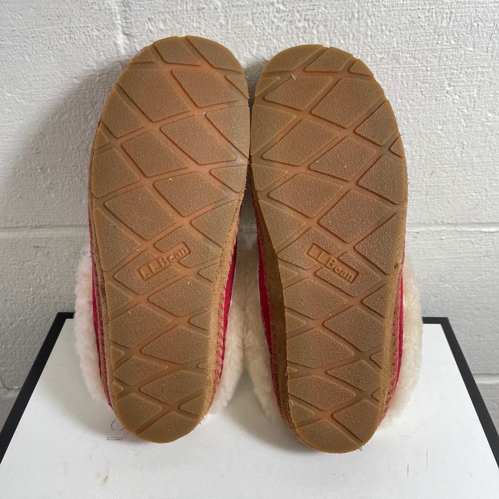 L.L. Bean Squam Lake Red‎ Suede Wicked Good Slipper Fur Lined Slip On Womens 8 M - Picture 10 of 11
